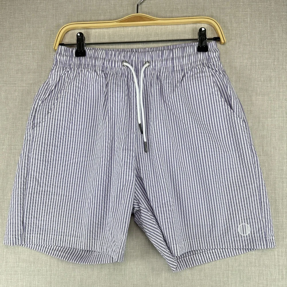 Haspel Swim Trunks Mens Medium Purple Seersucker Striped Beach Shorts NWT